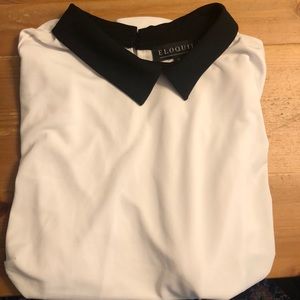 White shirt sleeved dress shirt with black collar